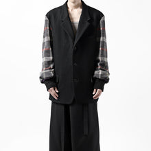 Load image into Gallery viewer, Y's BANG ON! No.176 2 STEP RIB JACKET /  WOOL MELTON SMOOTH + CHECKED JACQUARD (BLACK)