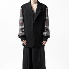 Load image into Gallery viewer, Y's BANG ON! No.176 2 STEP RIB JACKET /  WOOL MELTON SMOOTH + CHECKED JACQUARD (BLACK)