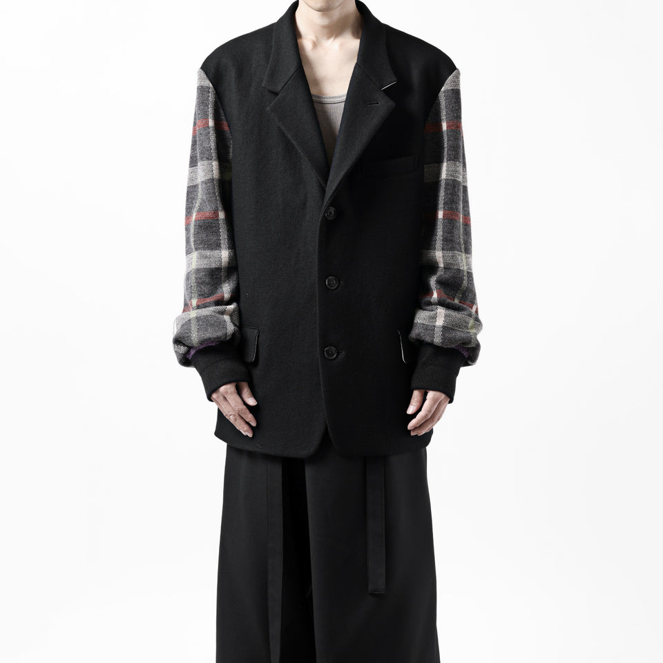 Load image into Gallery viewer, Y's BANG ON! No.176 2 STEP RIB JACKET /  WOOL MELTON SMOOTH + CHECKED JACQUARD (BLACK)