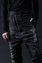 画像をギャラリービューアに読み込む, BORIS BIDJAN SABERI DROP CROTCH SLIM PANTS / STONE WASHED &amp; USED EFFECT &amp; BODY MOLDED &quot;P23-F1603K&quot; (BLACK DENIM)