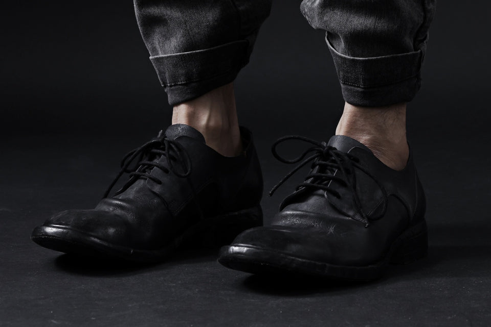 画像をギャラリービューアに読み込む, BORIS BIDJAN SABERI HORSE CULATTA SKIN DERBY SHOES / OBJECT DYED AND HAND-TREATED "SHOE2.1" (BLACK)
