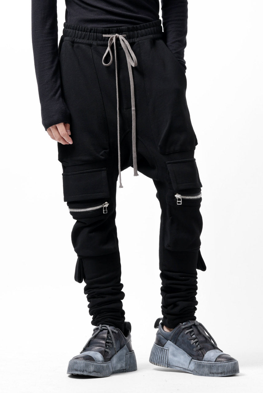 画像をギャラリービューアに読み込む, A.F ARTEFACT FLAP ZIP SARROUEL SKINNY PANTS / COTTON SWEAT (BLACK)