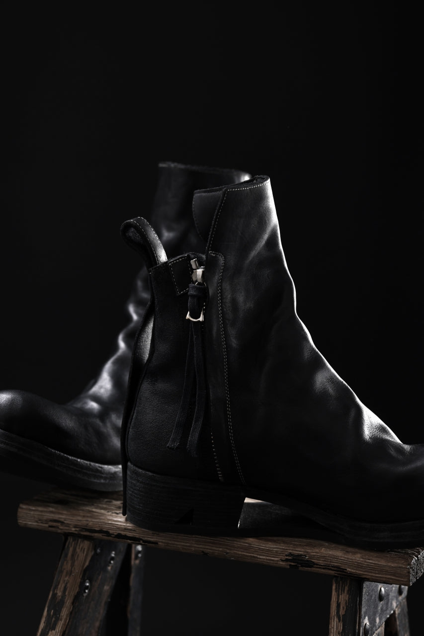 画像をギャラリービューアに読み込む, BORIS BIDJAN SABERI HORSE LEATHER SIDE ZIP BOOTS / OBJECT DYED & MOLDED "BOOT1-F2519M" (BLACK)