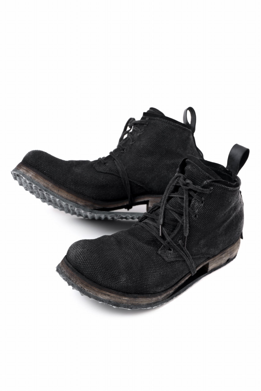 画像をギャラリービューアに読み込む, BORIS BIDJAN SABERI CANVAS FABRIC LACE UP MIDDLE BOOTS / OBJECT DYED & HAND-TREATED "BOOT4" (BLACK)