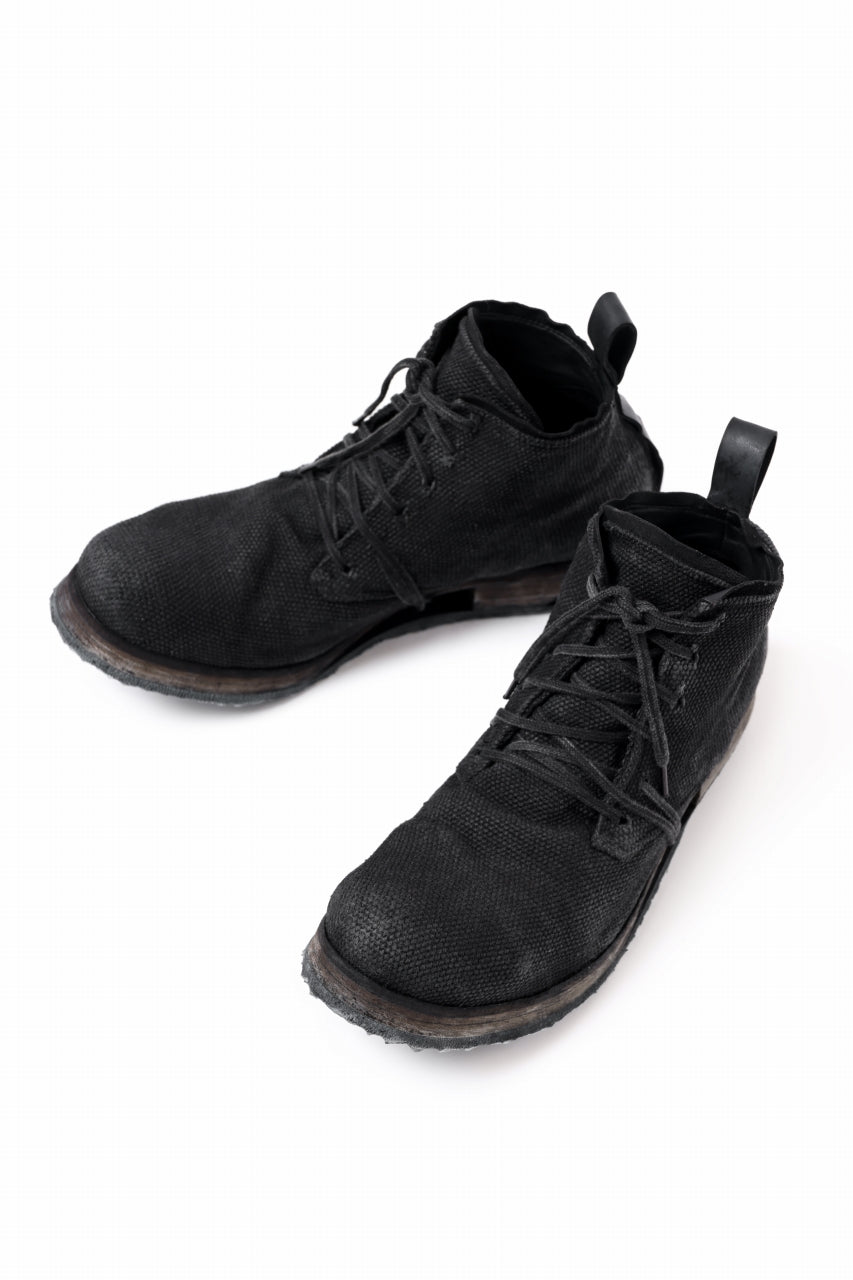 画像をギャラリービューアに読み込む, BORIS BIDJAN SABERI CANVAS FABRIC LACE UP MIDDLE BOOTS / OBJECT DYED & HAND-TREATED "BOOT4" (BLACK)