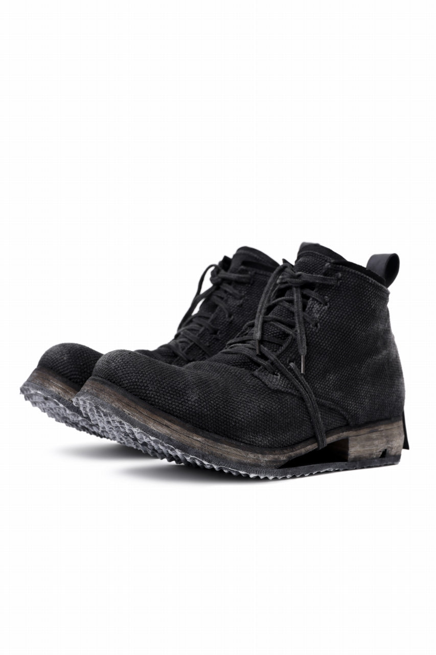 画像をギャラリービューアに読み込む, BORIS BIDJAN SABERI CANVAS FABRIC LACE UP MIDDLE BOOTS / OBJECT DYED & HAND-TREATED "BOOT4" (BLACK)