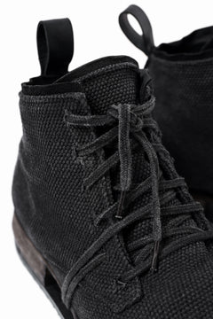 画像をギャラリービューアに読み込む, BORIS BIDJAN SABERI CANVAS FABRIC LACE UP MIDDLE BOOTS / OBJECT DYED & HAND-TREATED "BOOT4" (BLACK)