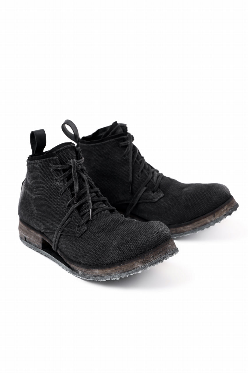 画像をギャラリービューアに読み込む, BORIS BIDJAN SABERI CANVAS FABRIC LACE UP MIDDLE BOOTS / OBJECT DYED & HAND-TREATED "BOOT4" (BLACK)