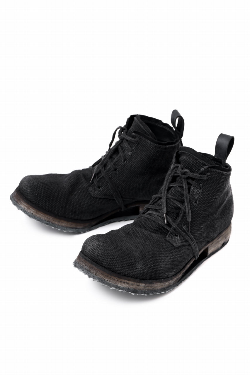 画像をギャラリービューアに読み込む, BORIS BIDJAN SABERI CANVAS FABRIC LACE UP MIDDLE BOOTS / OBJECT DYED & HAND-TREATED "BOOT4" (BLACK)