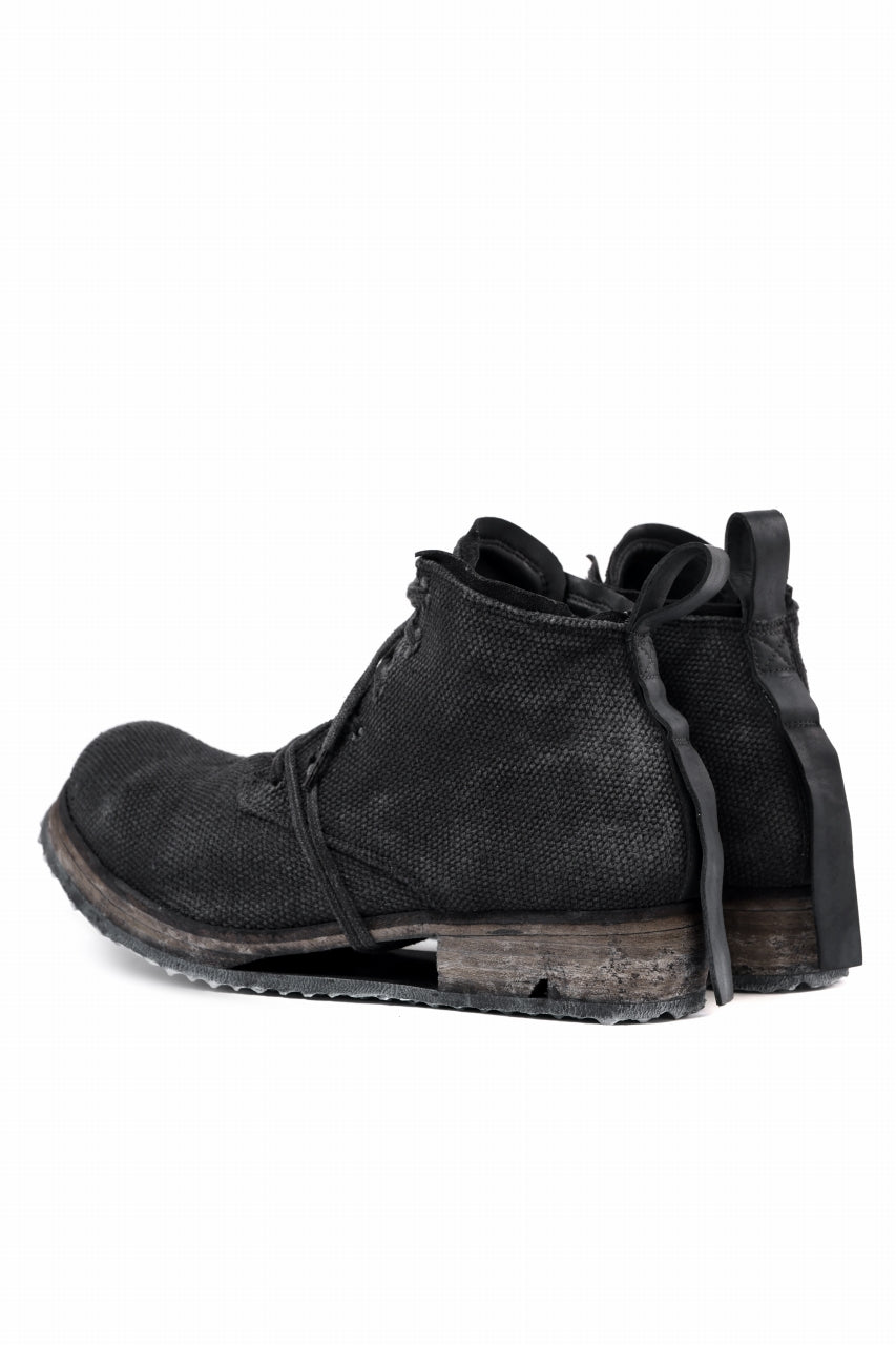 画像をギャラリービューアに読み込む, BORIS BIDJAN SABERI CANVAS FABRIC LACE UP MIDDLE BOOTS / OBJECT DYED & HAND-TREATED "BOOT4" (BLACK)