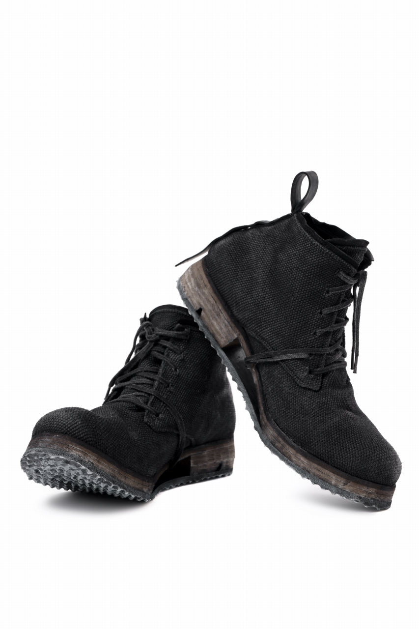 画像をギャラリービューアに読み込む, BORIS BIDJAN SABERI CANVAS FABRIC LACE UP MIDDLE BOOTS / OBJECT DYED & HAND-TREATED "BOOT4" (BLACK)