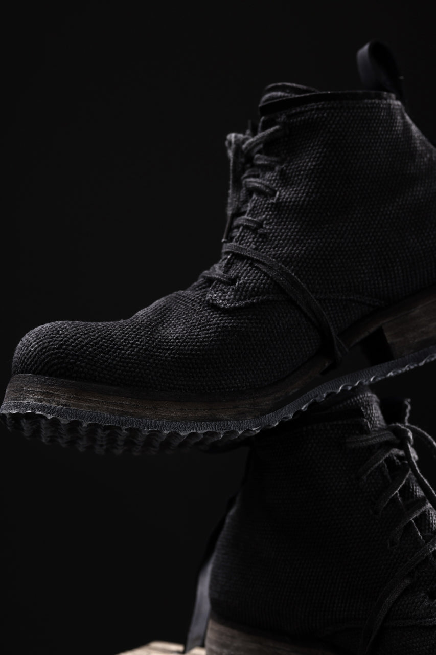 画像をギャラリービューアに読み込む, BORIS BIDJAN SABERI CANVAS FABRIC LACE UP MIDDLE BOOTS / OBJECT DYED & HAND-TREATED "BOOT4" (BLACK)