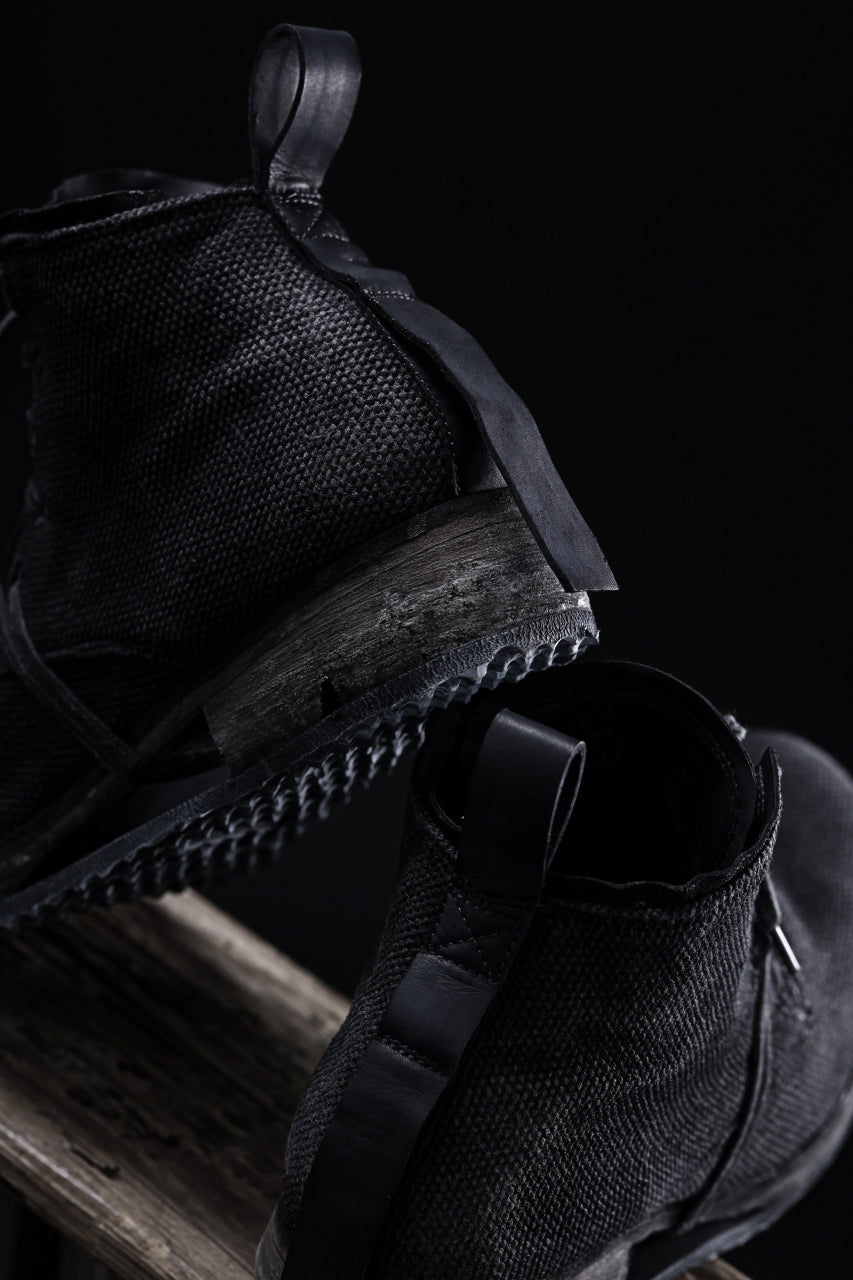 画像をギャラリービューアに読み込む, BORIS BIDJAN SABERI CANVAS FABRIC LACE UP MIDDLE BOOTS / OBJECT DYED & HAND-TREATED "BOOT4" (BLACK)