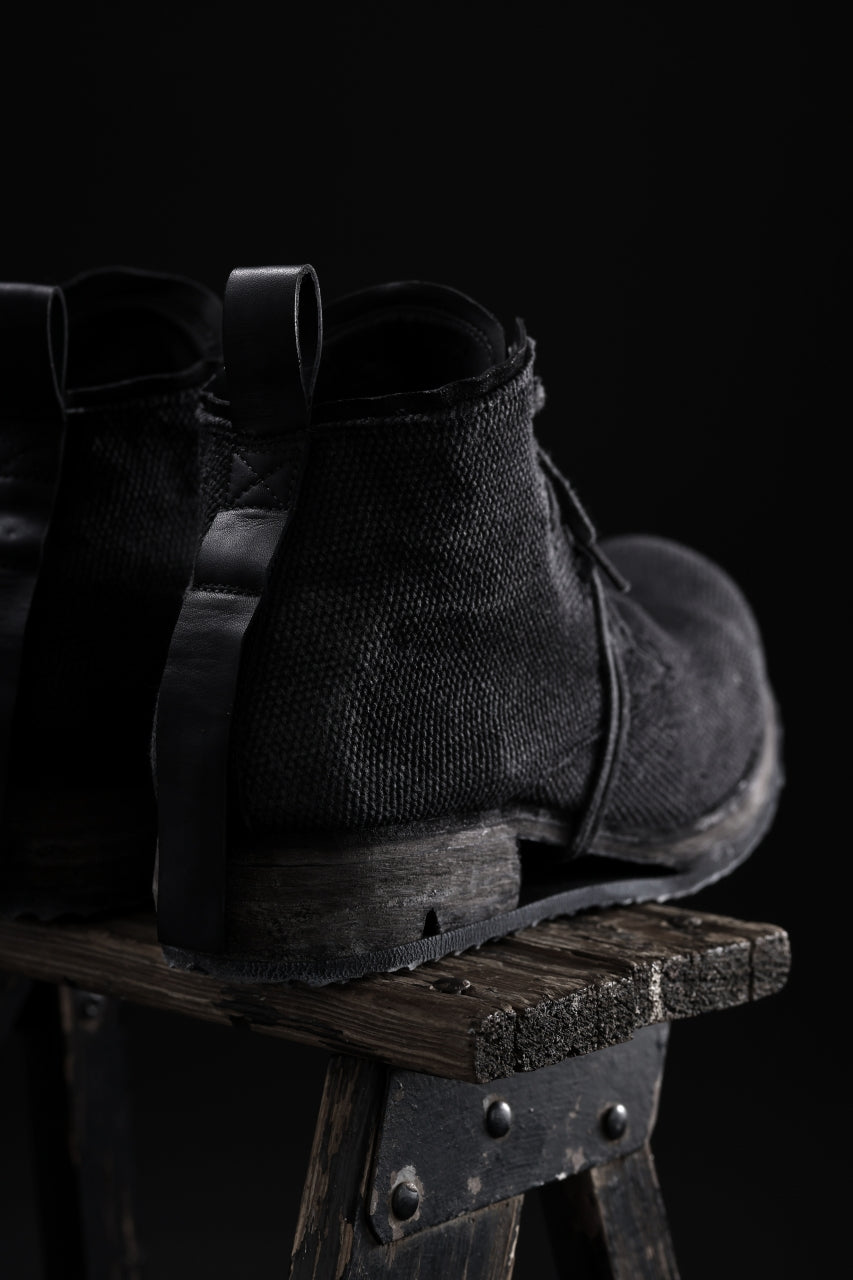 画像をギャラリービューアに読み込む, BORIS BIDJAN SABERI CANVAS FABRIC LACE UP MIDDLE BOOTS / OBJECT DYED & HAND-TREATED "BOOT4" (BLACK)