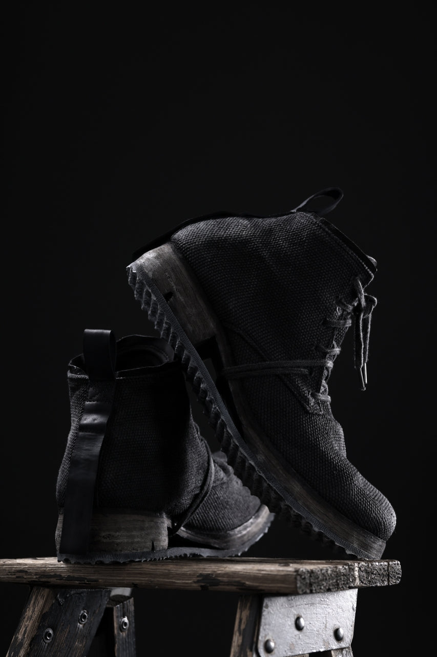 画像をギャラリービューアに読み込む, BORIS BIDJAN SABERI CANVAS FABRIC LACE UP MIDDLE BOOTS / OBJECT DYED & HAND-TREATED "BOOT4" (BLACK)