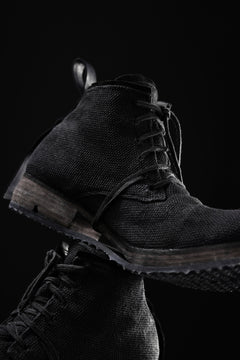 画像をギャラリービューアに読み込む, BORIS BIDJAN SABERI CANVAS FABRIC LACE UP MIDDLE BOOTS / OBJECT DYED & HAND-TREATED "BOOT4" (BLACK)