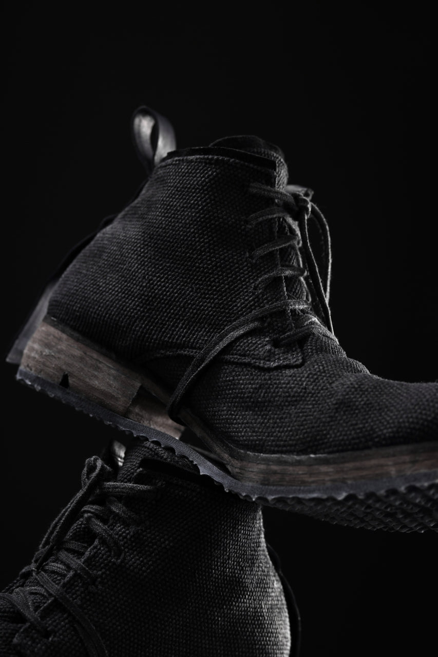画像をギャラリービューアに読み込む, BORIS BIDJAN SABERI CANVAS FABRIC LACE UP MIDDLE BOOTS / OBJECT DYED & HAND-TREATED "BOOT4" (BLACK)