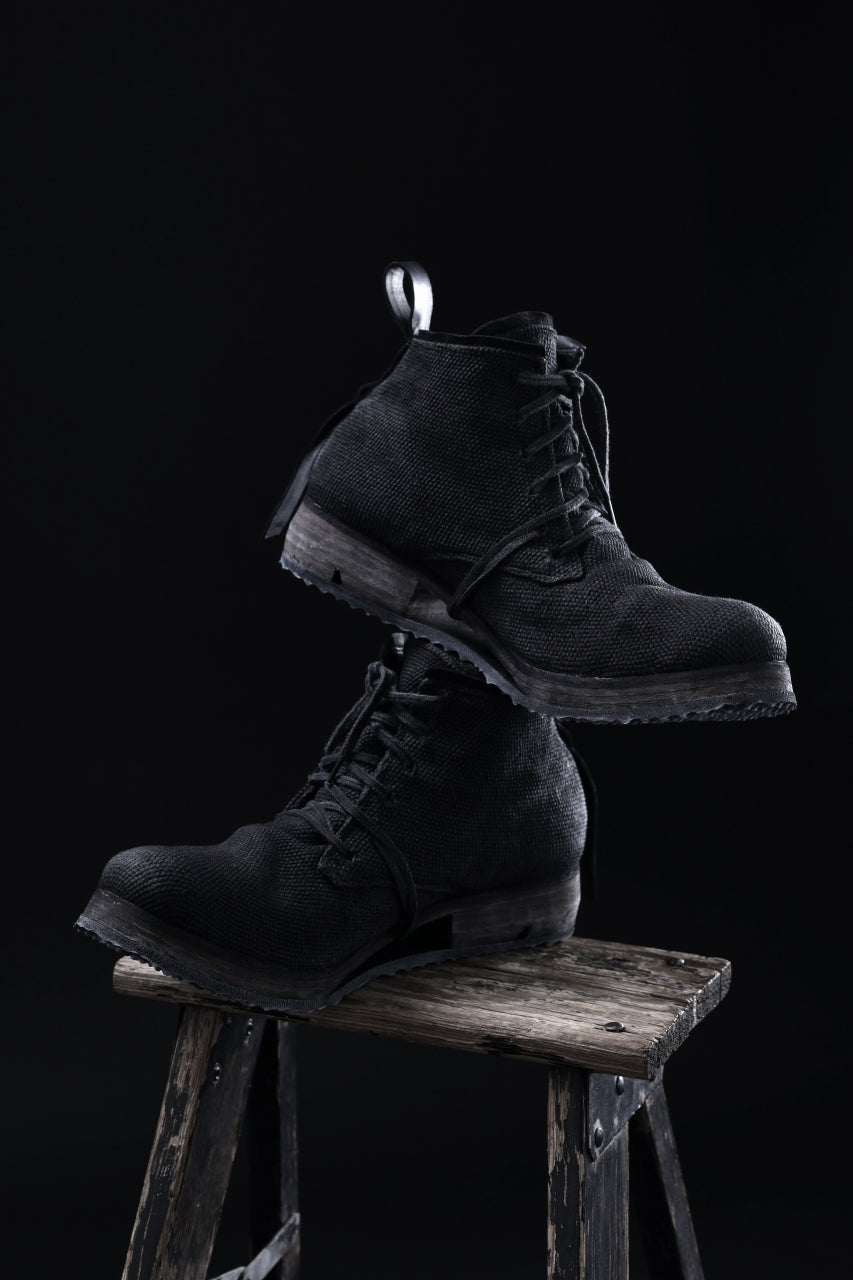 画像をギャラリービューアに読み込む, BORIS BIDJAN SABERI CANVAS FABRIC LACE UP MIDDLE BOOTS / OBJECT DYED & HAND-TREATED "BOOT4" (BLACK)