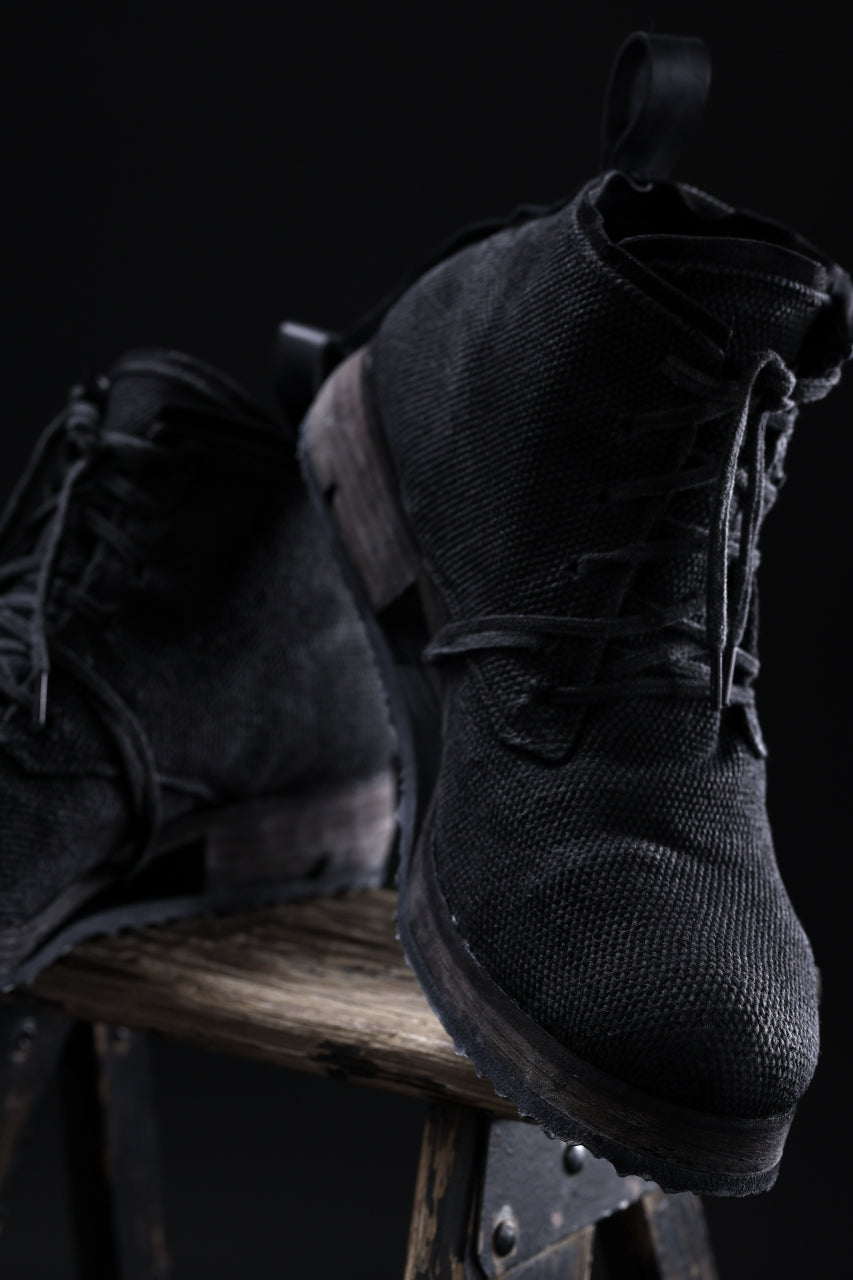 画像をギャラリービューアに読み込む, BORIS BIDJAN SABERI CANVAS FABRIC LACE UP MIDDLE BOOTS / OBJECT DYED & HAND-TREATED "BOOT4" (BLACK)