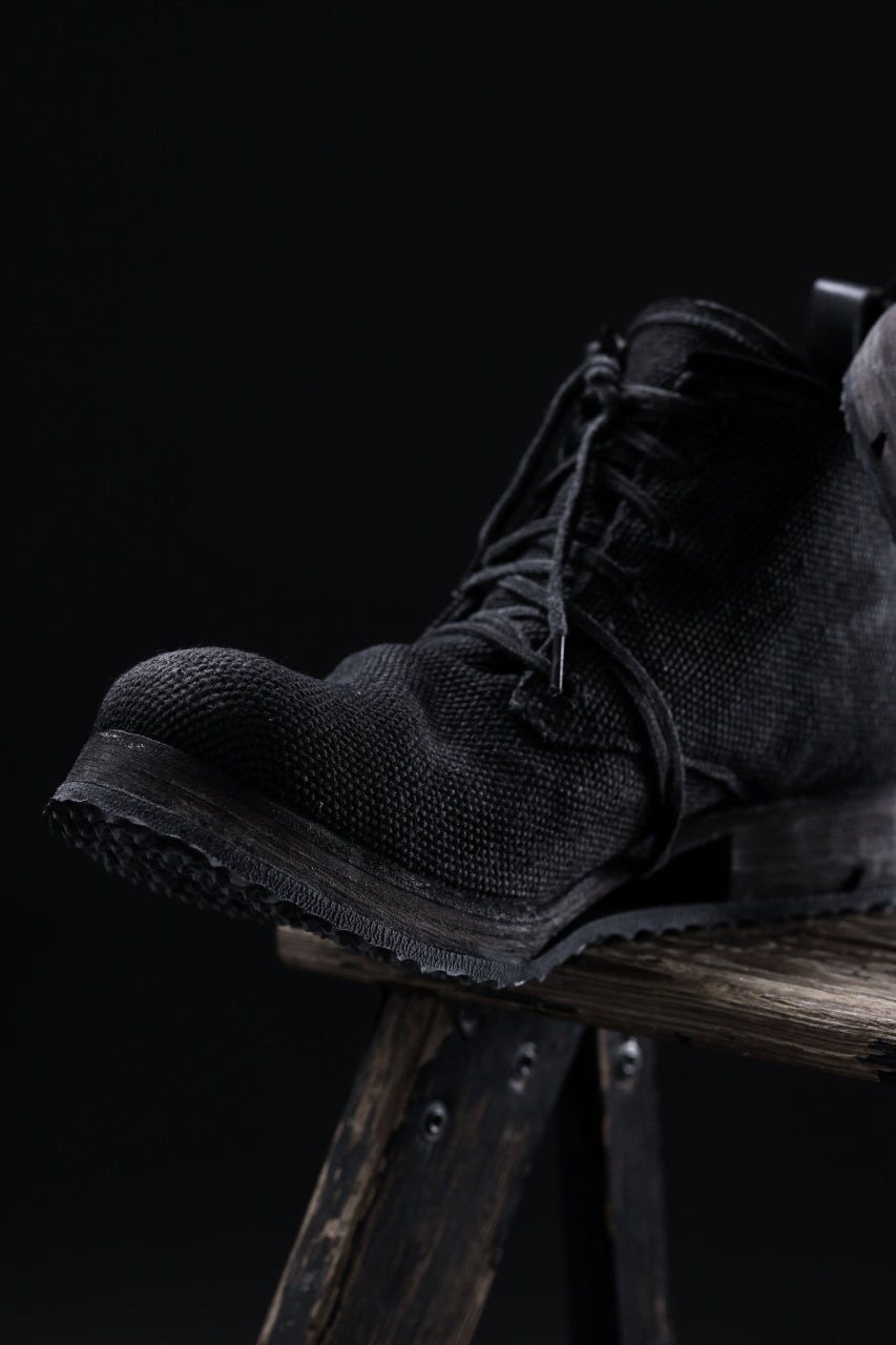 画像をギャラリービューアに読み込む, BORIS BIDJAN SABERI CANVAS FABRIC LACE UP MIDDLE BOOTS / OBJECT DYED & HAND-TREATED "BOOT4" (BLACK)