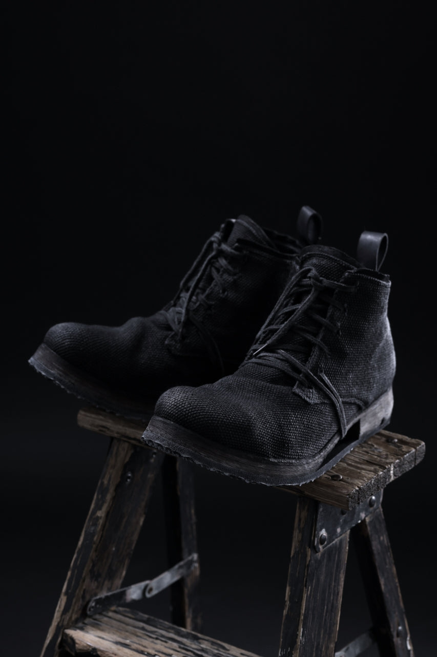 画像をギャラリービューアに読み込む, BORIS BIDJAN SABERI CANVAS FABRIC LACE UP MIDDLE BOOTS / OBJECT DYED & HAND-TREATED "BOOT4" (BLACK)