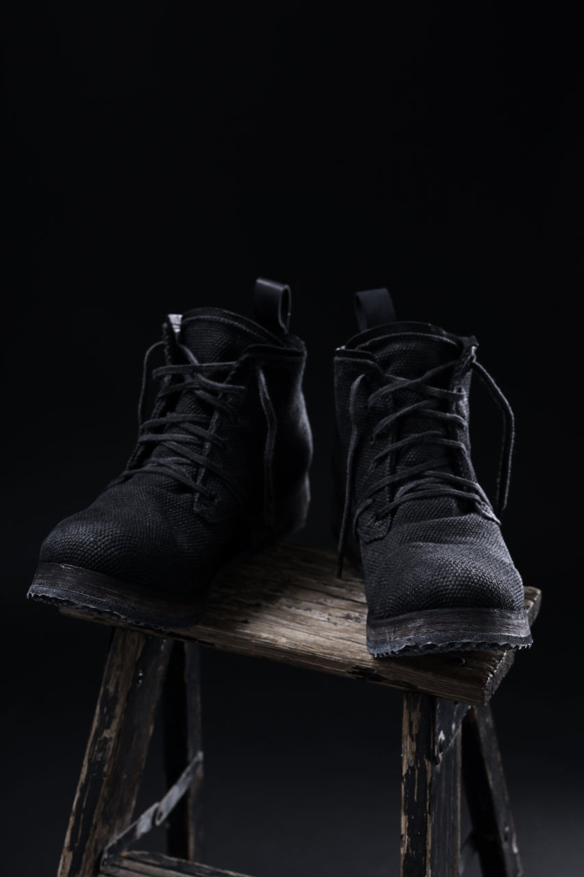 画像をギャラリービューアに読み込む, BORIS BIDJAN SABERI CANVAS FABRIC LACE UP MIDDLE BOOTS / OBJECT DYED & HAND-TREATED "BOOT4" (BLACK)