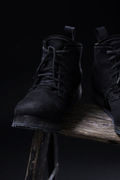 画像をギャラリービューアに読み込む, BORIS BIDJAN SABERI CANVAS FABRIC LACE UP MIDDLE BOOTS / OBJECT DYED & HAND-TREATED "BOOT4" (BLACK)