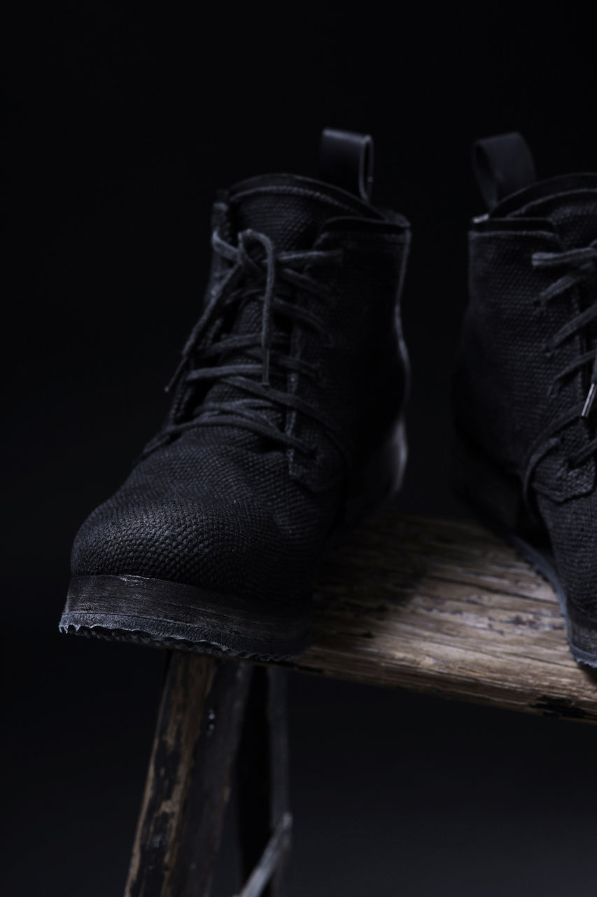 画像をギャラリービューアに読み込む, BORIS BIDJAN SABERI CANVAS FABRIC LACE UP MIDDLE BOOTS / OBJECT DYED & HAND-TREATED "BOOT4" (BLACK)