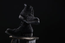 画像をギャラリービューアに読み込む, BORIS BIDJAN SABERI CANVAS FABRIC LACE UP MIDDLE BOOTS / OBJECT DYED & HAND-TREATED "BOOT4" (BLACK)