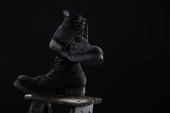 画像をギャラリービューアに読み込む, BORIS BIDJAN SABERI CANVAS FABRIC LACE UP MIDDLE BOOTS / OBJECT DYED & HAND-TREATED "BOOT4" (BLACK)