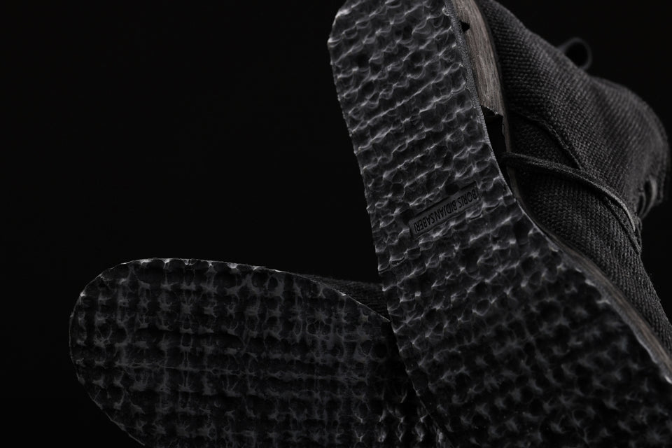 画像をギャラリービューアに読み込む, BORIS BIDJAN SABERI CANVAS FABRIC LACE UP MIDDLE BOOTS / OBJECT DYED & HAND-TREATED "BOOT4" (BLACK)