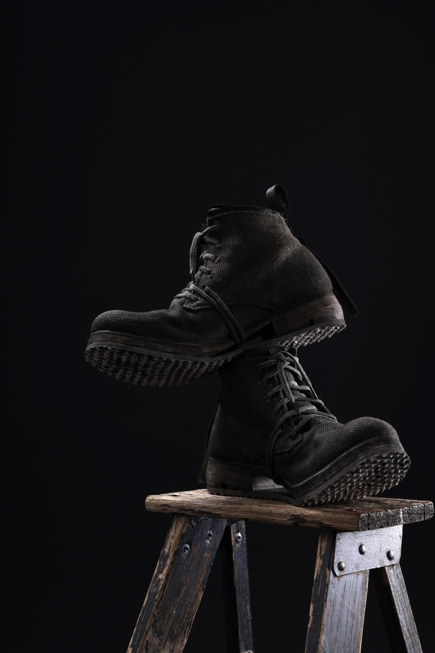 画像をギャラリービューアに読み込む, BORIS BIDJAN SABERI CANVAS FABRIC LACE UP MIDDLE BOOTS / OBJECT DYED & HAND-TREATED "BOOT4" (WEHR GRÜN)