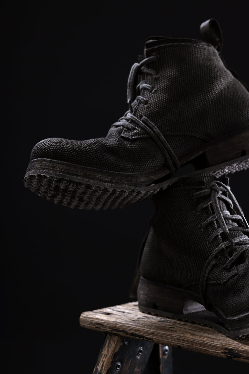 画像をギャラリービューアに読み込む, BORIS BIDJAN SABERI CANVAS FABRIC LACE UP MIDDLE BOOTS / OBJECT DYED & HAND-TREATED "BOOT4" (WEHR GRÜN)