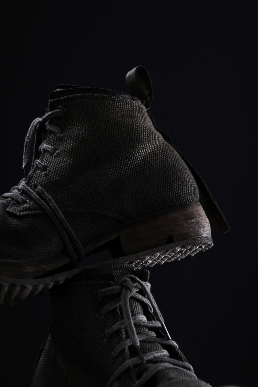 画像をギャラリービューアに読み込む, BORIS BIDJAN SABERI CANVAS FABRIC LACE UP MIDDLE BOOTS / OBJECT DYED & HAND-TREATED "BOOT4" (WEHR GRÜN)