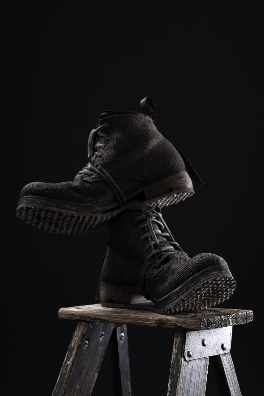 画像をギャラリービューアに読み込む, BORIS BIDJAN SABERI CANVAS FABRIC LACE UP MIDDLE BOOTS / OBJECT DYED & HAND-TREATED "BOOT4" (WEHR GRÜN)