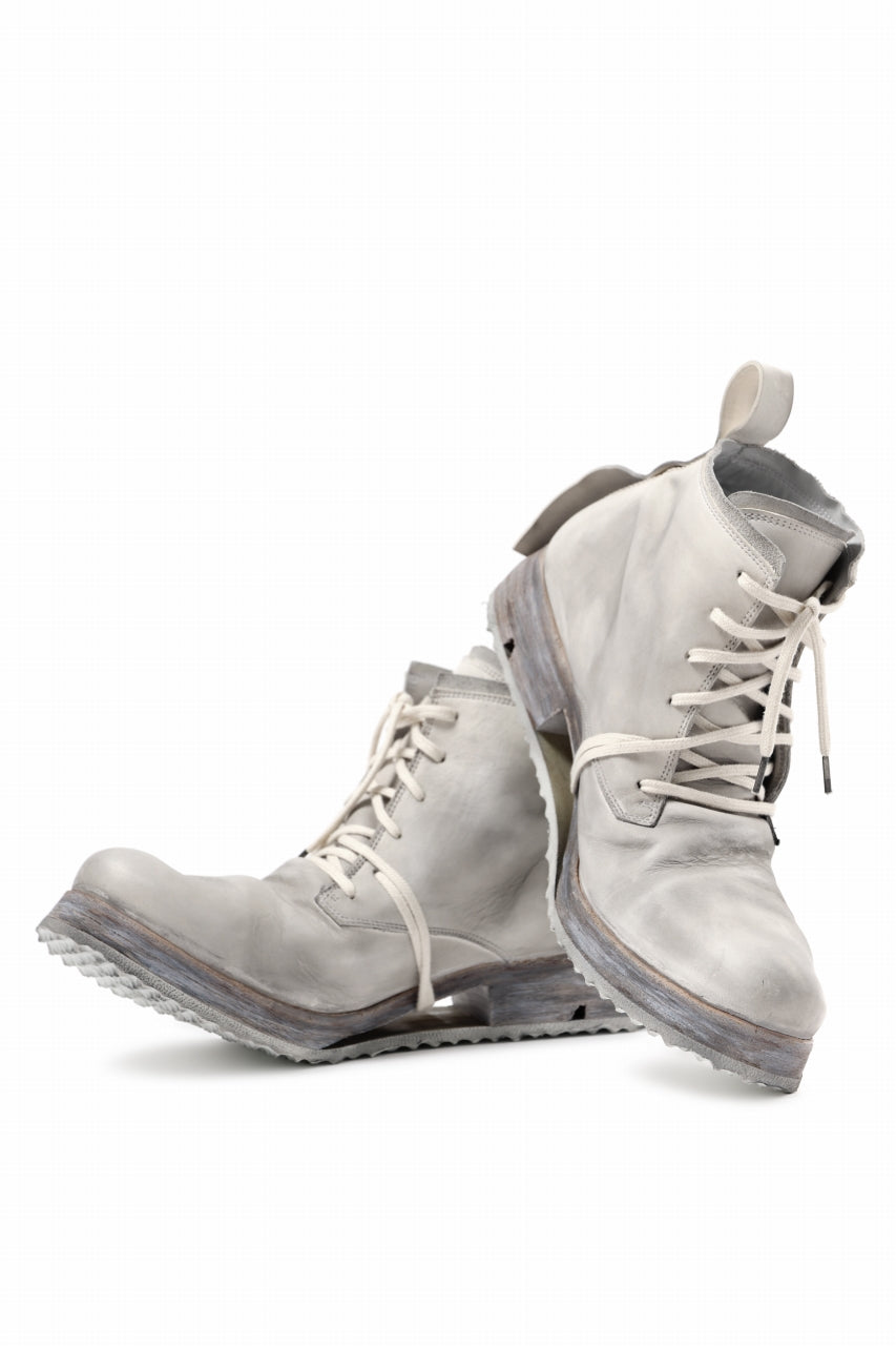 BORIS BIDJAN SABERI HORSE LEATHER LACE UP MIDDLE BOOTS / WASHED & HAND-TREATED "BOOT4" (LIGHT GREY)