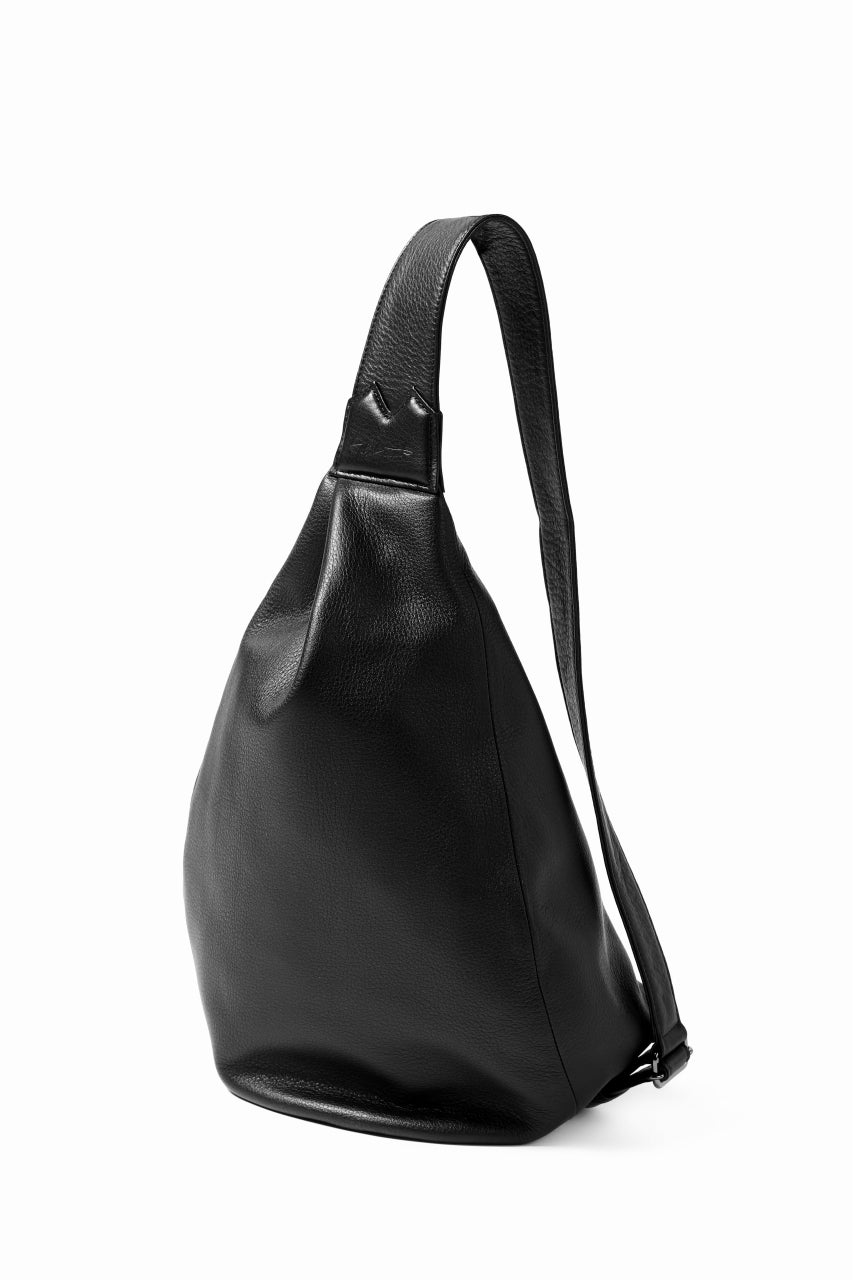 画像をギャラリービューアに読み込む, discord Yohji Yamamoto TUCK ONE SHOULDER BAG / NATURAL SHRINK CALF LEATHER (BLACK)