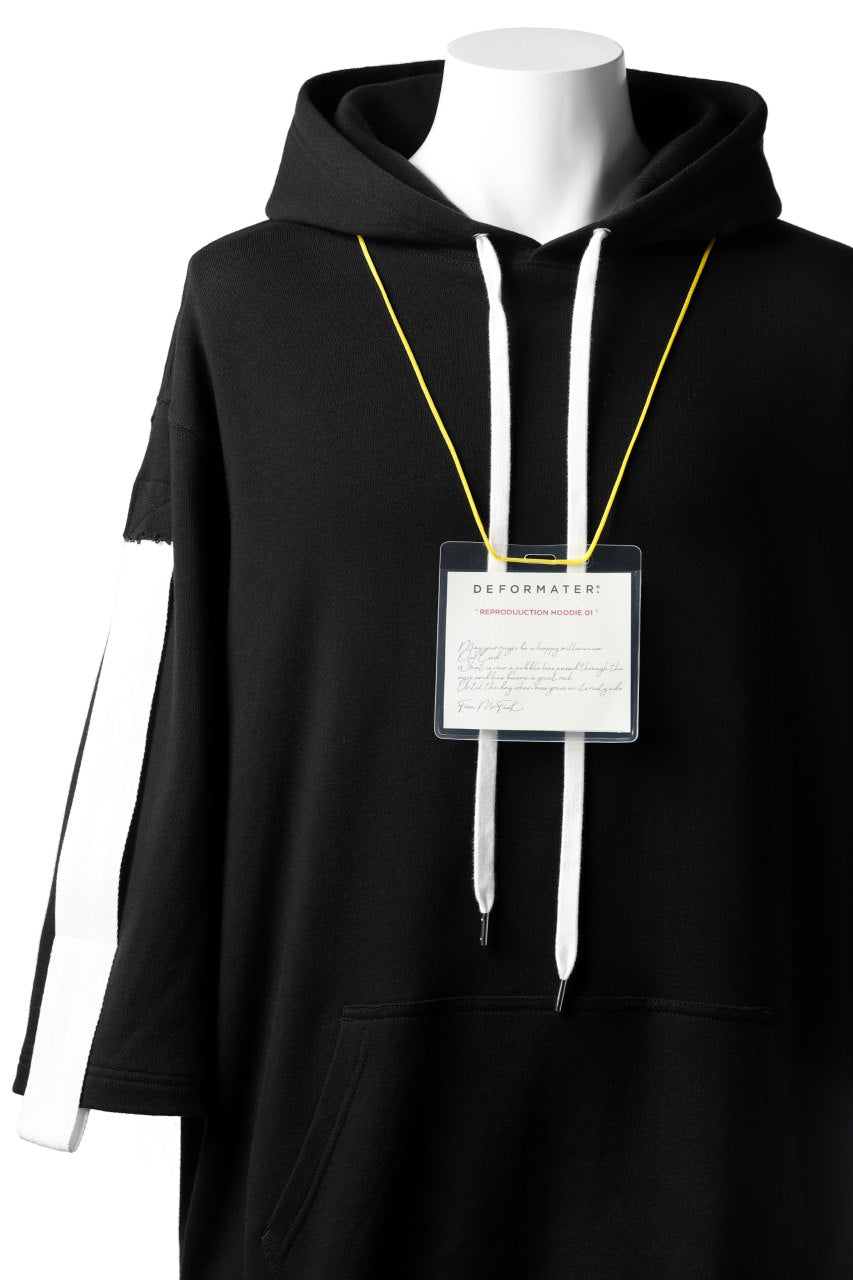 Load image into Gallery viewer, DEFORMATER.® LOGO TAPE HOODIE / LIGHT OZ COTTON (BLACK x WHITE)