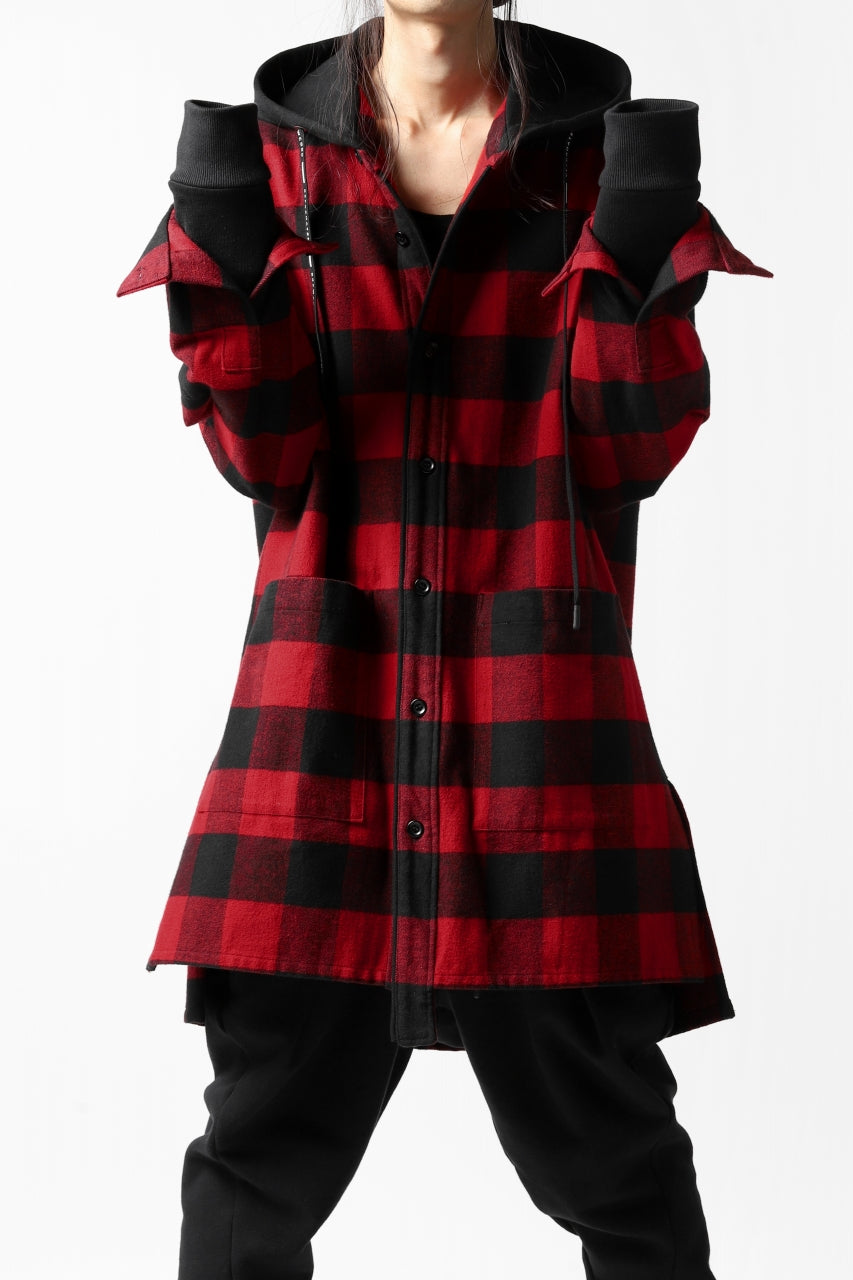 画像をギャラリービューアに読み込む, DEFORMATER.® HOODED SHIRT JACKET / HEAVY FLANNEL PLAID (RED×BLACK)