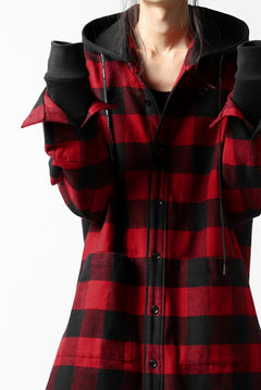 画像をギャラリービューアに読み込む, DEFORMATER.® HOODED SHIRT JACKET / HEAVY FLANNEL PLAID (RED×BLACK)