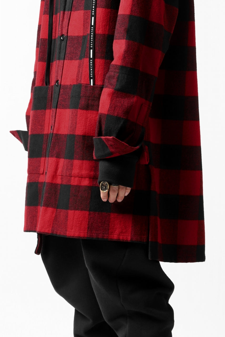 画像をギャラリービューアに読み込む, DEFORMATER.® HOODED SHIRT JACKET / HEAVY FLANNEL PLAID (RED×BLACK)