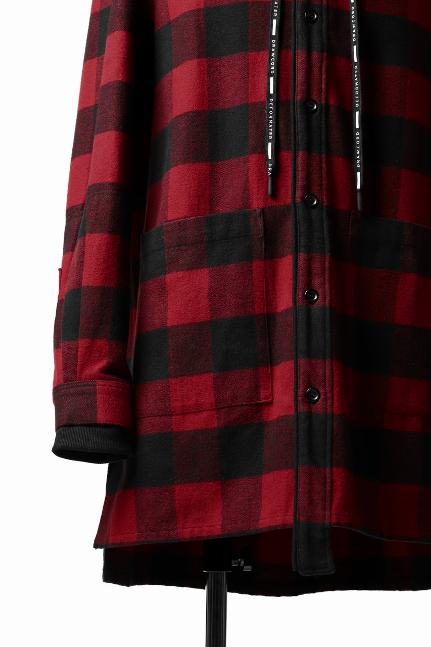 画像をギャラリービューアに読み込む, DEFORMATER.® HOODED SHIRT JACKET / HEAVY FLANNEL PLAID (RED×BLACK)