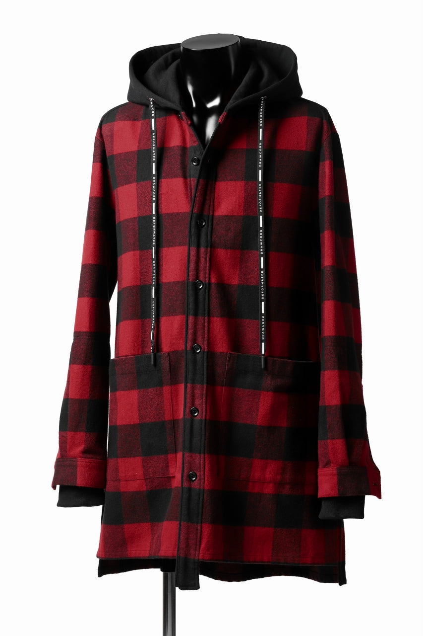 画像をギャラリービューアに読み込む, DEFORMATER.® HOODED SHIRT JACKET / HEAVY FLANNEL PLAID (RED×BLACK)