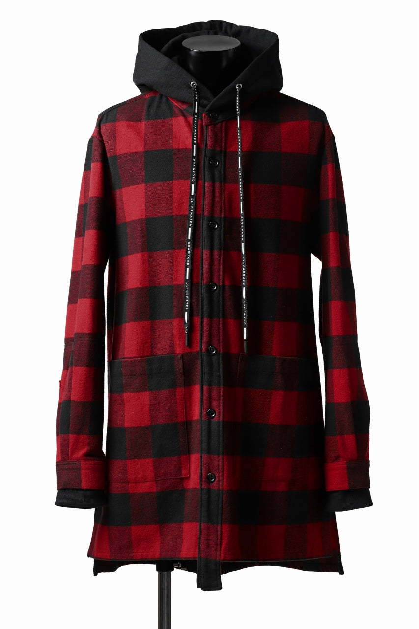 画像をギャラリービューアに読み込む, DEFORMATER.® HOODED SHIRT JACKET / HEAVY FLANNEL PLAID (RED×BLACK)