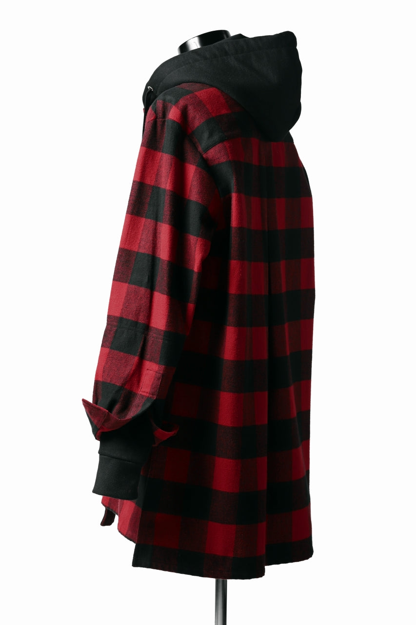 画像をギャラリービューアに読み込む, DEFORMATER.® HOODED SHIRT JACKET / HEAVY FLANNEL PLAID (RED×BLACK)