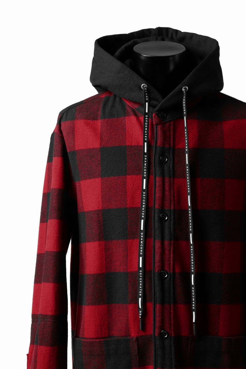 画像をギャラリービューアに読み込む, DEFORMATER.® HOODED SHIRT JACKET / HEAVY FLANNEL PLAID (RED×BLACK)