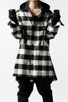 画像をギャラリービューアに読み込む, DEFORMATER.® HOODED SHIRT JACKET / HEAVY FLANNEL PLAID (WHITE×BLACK)