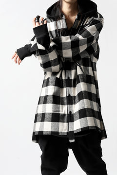 画像をギャラリービューアに読み込む, DEFORMATER.® HOODED SHIRT JACKET / HEAVY FLANNEL PLAID (WHITE×BLACK)