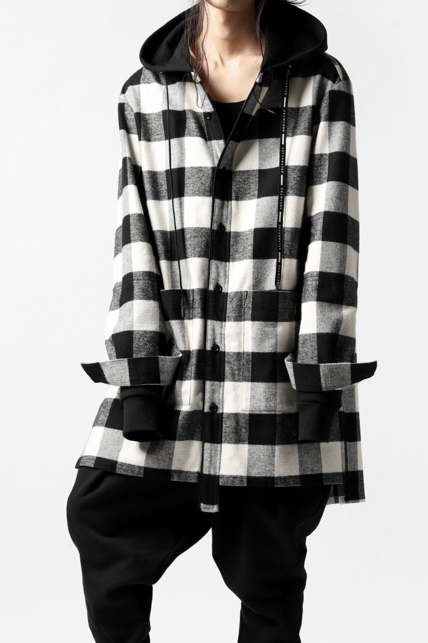 画像をギャラリービューアに読み込む, DEFORMATER.® HOODED SHIRT JACKET / HEAVY FLANNEL PLAID (WHITE×BLACK)