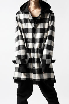画像をギャラリービューアに読み込む, DEFORMATER.® HOODED SHIRT JACKET / HEAVY FLANNEL PLAID (WHITE×BLACK)